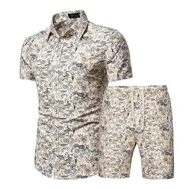 Imagem de Conjunto de shorts havaianos com estampa tropical masculina, 2 peças, camisetas polo atléticas com ombro caído, Cor 7, XX-Large
