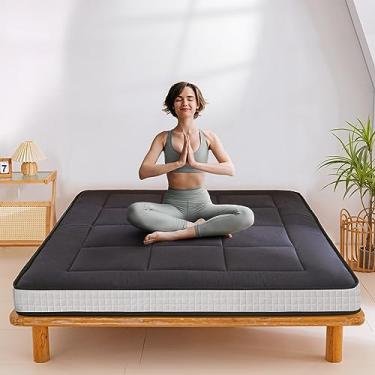 Imagem de MAXYOYO Colchão de futon dobrável extra grosso de 15 cm, almofada de tatame para adultos, cama de hóspedes dobrável, preto, completo