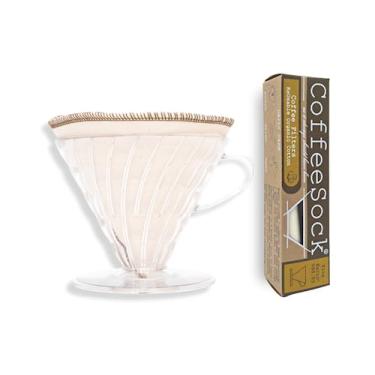 Imagem de CoffeeSock Filtros de café reutilizáveis – Feito para Hario v60 03 grande (2 filtros) – Filtros de café de algodão natural orgânico feitos nos EUA – Conjunto ultradurável – Tecido compostável