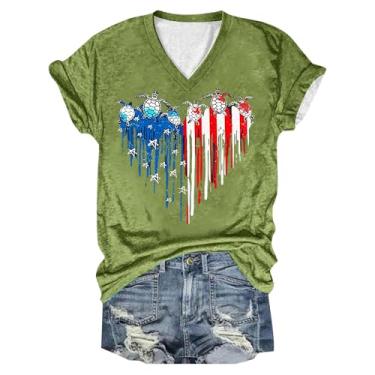 Imagem de Camisetas femininas 4th of July Memorial Day, roupas femininas patrióticas engraçadas estampadas, Verde, GG