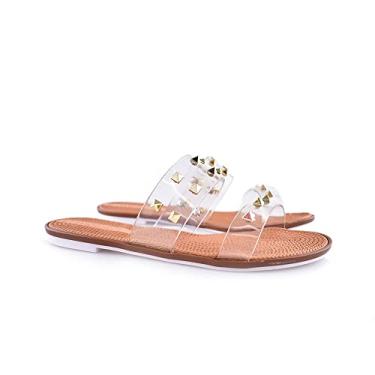 Imagem de Rasteira Moleca Flat Tira Transparente Spike - Caramelo - 35