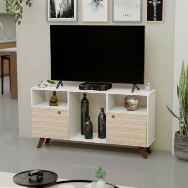 Imagem de Rack para Tv até 50 Polegadas 2 Portas e Pés Retrô Branco