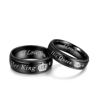 Imagem de Adreamz Anéis de compromisso combinando His Queen Her King para casais, alianças de casamento, coroa a laser e zircônia cúbica, rainha e rei, anéis de casamento dele e dela para casais, Aço inoxidável, Sem pedra preciosa