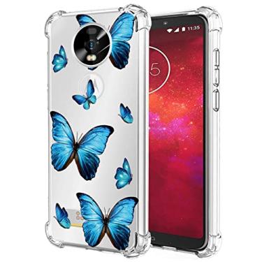 Imagem de Yerebel Capa para Moto Z3 Play/Moto Z3, XT1929 capa fofa, capa de telefone de borracha macia de TPU transparente e flexível para Motorola Moto Z3 Play (borboleta azul)