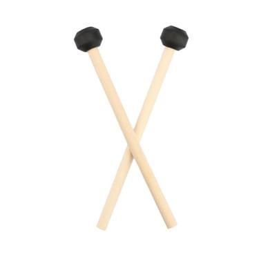 Imagem de Colaxi 2Pcs Baquetas de percussão, martelos de tambor de aço multifuncionais com cabeça de borracha e cabo de madeira para xilofone, ioga, música, Cabeça Chata