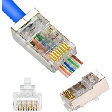 Imagem de Conector Lan Ethernet Rede Rj45 Cat5 Blindado 100pç Nf - Exbom