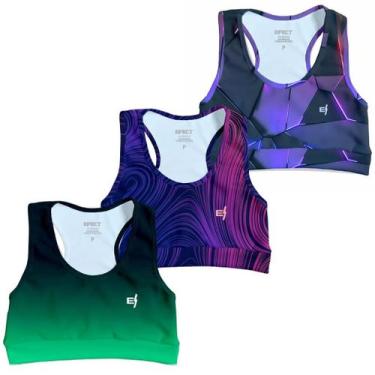 Imagem de Kit 3 Cropped Academia Feminino Fitness Top Treino Confortável Estampa