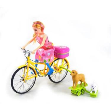 Imagem de Brinquedo Infantil Boneca De Bicicleta 2 Cachorros De Skate (Amarelo) 