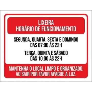 Imagem de Kit 3 Placas Lixeira Horário Funcionamento Local Limpo - Sinalizo