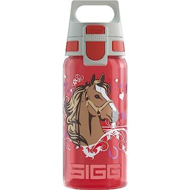 Imagem de SIGG Garrafa de água infantil VIVA ONE (0,5 L), vermelha com design de cavalo, extravagante garrafa de água livre de BPA com tampa sem vazamento, feita de polipropileno transparente e resistente