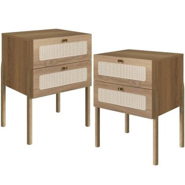 Imagem de Kit 02 Mesas De Cabeceira 02 Gavetas Com Telinha Pés Madeira Moss A03 Hanover Roble
