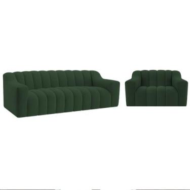 Imagem de Kit 1 Sofá 200cm 2 Poltrona Luxo Recepção Sala Elegance Bouclé - Amare