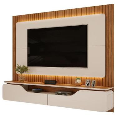 Imagem de Painel Ripado Suspenso Para TV 70 Pol 210cm Rizzo D05 Off White Freijó