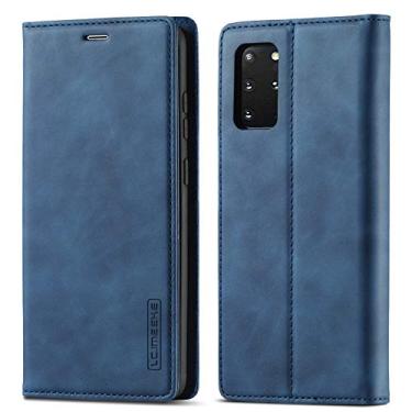 Imagem de EYZUTAK Capa para Samsung Galaxy S20, capa carteira vintage clássica de couro fosco flip estilo notebook com fecho magnético e compartimentos para cartão - azul escuro