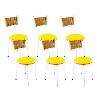 Imagem de 6 Cadeiras Brancas Para Cozinha Viena Palha - Laumar, Amarelo