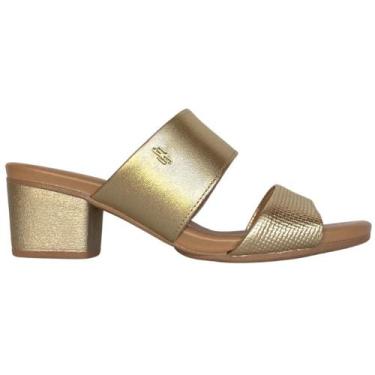 Imagem de Tamanco usaflex salto bloco ref ae3201 feminino, Ouro, 38