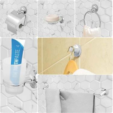 Imagem de Kit para Banheiro 6 peças Inox Cromado Saboneteira Porta Toalha Papel 
