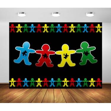 Imagem de BELECO 2,1 x 1,5 m Tecido Autismo Conscientização Fundo Abril Quebra-cabeça Fundo Autista Apoio Crianças Decoração Festa Foto Estande Banner Studio Adereços Papel de Parede