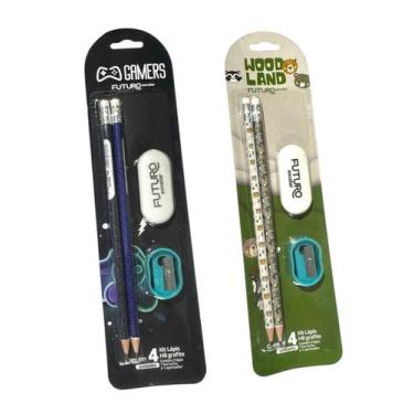 Imagem de Kit material Escola 4 Lápis HB + 2 Borrachas + 2 Apontadores - Genéric