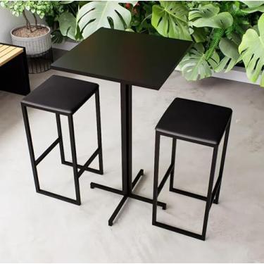 Imagem de Conjunto Mesa Alta Bar Bistrô Quadrada Preta 2 Bancos Estofado Industrial Black (Preto)