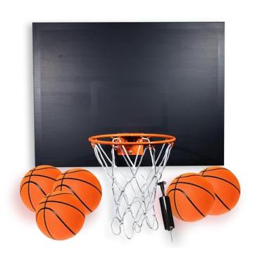 Imagem de CALIKIWIPROS Conjunto de mini cesta de basquete Pro League Suporte de parede decorativo de madeira maciça, inclui argola de 2,8 m e 5 mini bolas de basquete, visual clássico com cores combinando com