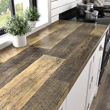 Imagem de HotDecor Papel de parede de madeira marrom para descascar e colar papel de parede de Shiplap impermeável para alugar papel de contato de madeira marrom para bancadas armários de cozinha casa de fazenda decorativo filme de vinil de madeira 45 x 203 cm