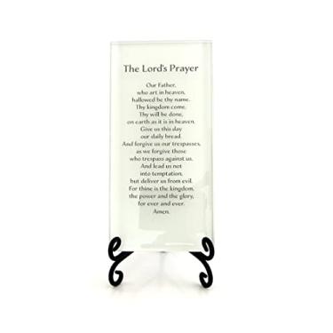 Imagem de The Lord's Prayer Inspirational Glass Plaque. How Jesus Taught Us To Pray. Serenity For Your Desk, Folding Easel Included. By Lifeforce Glass. White