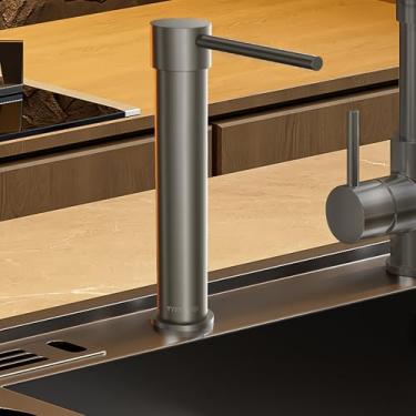 Imagem de TYESTAND Dispensador de sabão de pia SD-100 com cabeça de bomba de latão embutida para cozinha e banheiro com garrafa de 1000 ml e kit de tubo de extensão de 1,5 m (cinza)