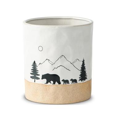 Imagem de dgudgu porta-utensílio de urso para bancada porta-utensílio de cozinha de cerâmica para balcão de cozinha utensílio pintado de floresta crock branco porta-utensílio de cozinha grande