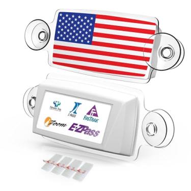 Imagem de AUTOBOXCLUB Suporte EZ Pass/Suporte de pedágio para a maioria dos estados dos EUA/Suporte de para-brisa com pedágio/Fácil de instalar e remover/com 4 tiras de montagem de pedágio/Proteção UV (bandeira