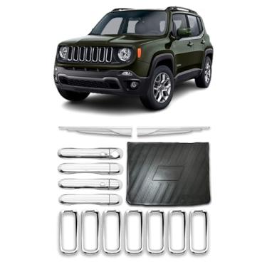 Imagem de Kit Aplique de Maçaneta 4 Portas C/2 Keyless Friso Traseiro Grade Dianteira Protetor Bandeja de Pota-Malas Adaptável para Renegade 2015 2016 2017 2018 2019 Apliques Cromados