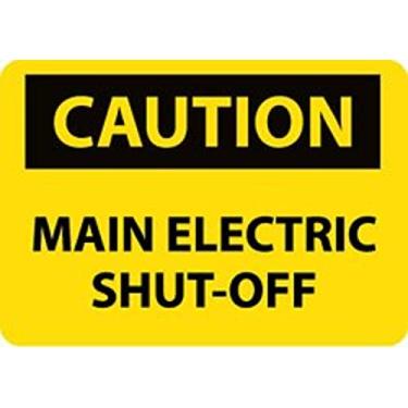 Imagem de NMC Placa OSHA C553AB, legenda "CUIDADO - DESLIGAMENTO ELÉTRICO PRINCIPAL", 35,5 cm de comprimento x 25,4 cm de altura, alumínio, preto sobre amarelo