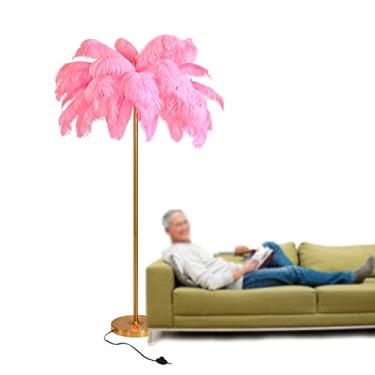 Imagem de Luminária de chão de LED, luminária de piso de penas de avestruz decoração nórdica luz de pé sala de estar quarto iluminação decorativa de canto, corpo de lâmpada dourada