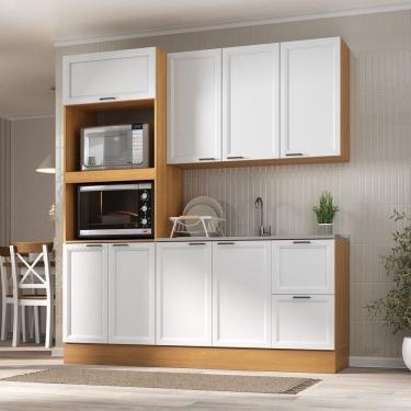 Imagem de Cozinha Compacta 3 Peças 1 Aéreo 1 Balcão 1 Paneleiro Torre Quente Soho Cabecasa Madeiramadeira Freijó/Branco