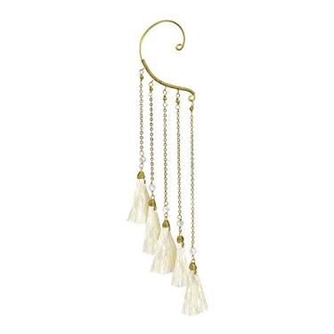 Imagem de AeraVida Brinco de corrente de latão estilo boho multi branco com borla | Brincos boêmios exclusivos para mulheres | Acessório inspirado no Coachella, cristal, Cristal, cristal
