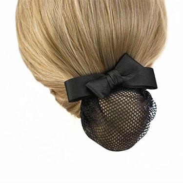 Imagem de Grampo de cabelo feminino, prendedor de fita com rede Chignon, capa de coque de cabelo profissional, capa de coque preto, presilhas de rede rede rede de cabelo laço laço decoração de nó de cabelo,