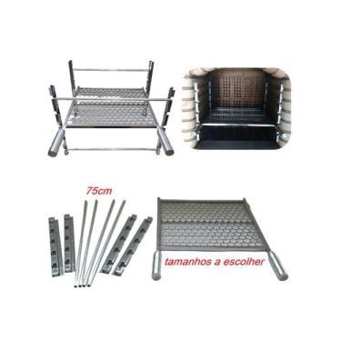 Imagem de Kit grelha moeda inox com suporte de churrasqueira 5 niveis até 75cm l
