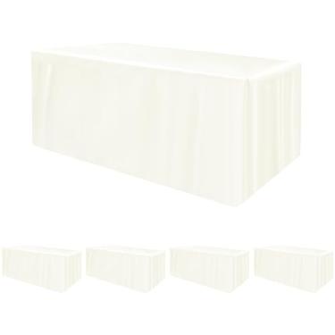 Imagem de HolidayIdeas Toalhas de mesa ajustadas para mesa retangular de 2,5 m, capa de mesa lavável resistente a amassados 76 x 236 cm para exibição de cabine de fornecedor, banquete, feira, bege, 4 peças