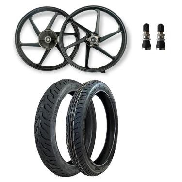 Imagem de Par Roda Liga Leve Cg TITAN FAN 150 2004 A 2013 FREIO DISCO + Par Pneus Vipal ST600 + BICOS