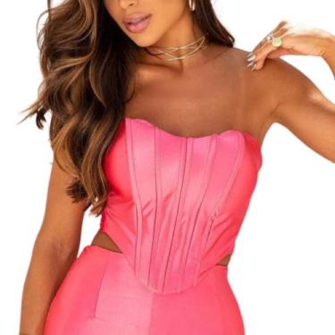 Imagem de Cropped Top Blusa Corselet Feminino Decotado Festa Balada Casual Elega