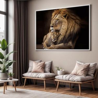 Imagem de Quadro com Moldura Sala Quarto 130x90 Leão Leoa Família Decorativo Horizontal Grande Hall