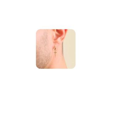 Imagem de Poxtex Brincos masculinos de cruz para homens, brincos de argola de ouro 14 quilates pendentes de gota pequenos grossos de prata esterlina argolas de pressão hipoalergênicos na moda brincos delicados