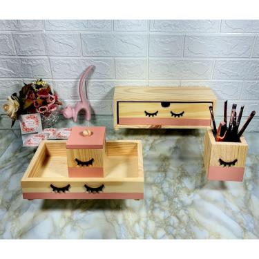 Imagem de Kit Organizador De Maquiagem Pinus Menina Cílios Rosa