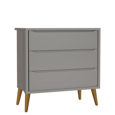 Imagem de Cômoda Infantil 3 Gavetas Theo Retrô com Pés Amadeirado - Reller Móveis Cinza Fosco