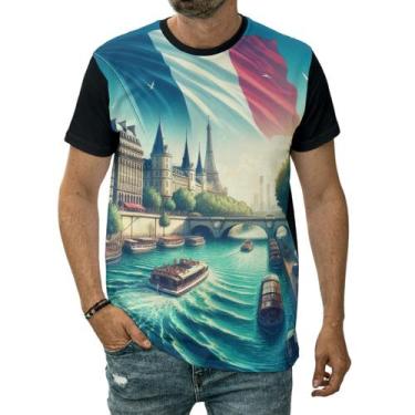 Imagem de Camiseta França Bandeira Rio Sena Oceano País Nação Paris - Darkwood, 