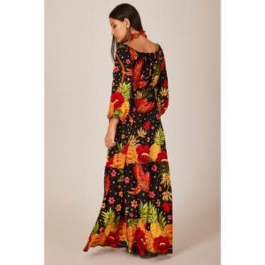 Imagem de Vestido Longo Com Lastex Na Cintura Preto Estampado Yacamim E27-Feminino