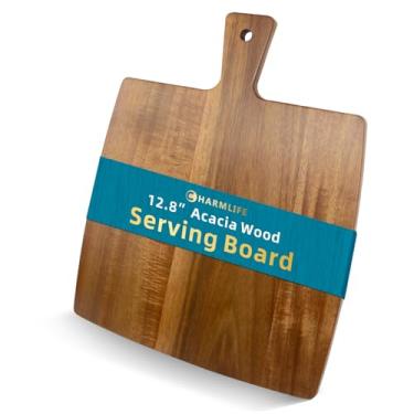 Imagem de Tábua de corte e tábua de cortar madeira de acácia grande com alça de 40,6 cm x 33 cm para carne, tábua de queijo, legumes, pão e charcutaria - Tábua de servir de madeira decorativa para cozinha e