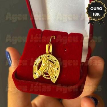 Imagem de Pingente de Cavalo e Ferradura Ouro 18k Pingente Masculino Ouro - AGEU