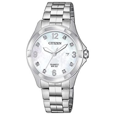 Imagem de Citizen Relógio feminino de quartzo, aço inoxidável, cristal, prateado (modelo: EU6080-58D)
