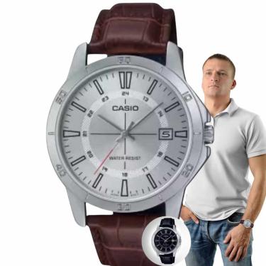 Imagem de Relógio de Pulso Casio Masculino Pulseira Couro Prova Dagua 30 Metros Quartz Analógico Casual Prata MTP-V004L - Oferta da Semana